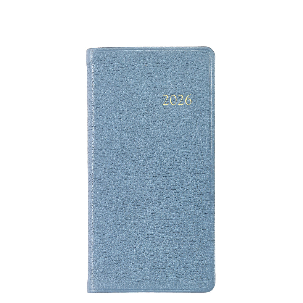 2026 6" Pocket Datebook in Slate Blue Pebble Grain Leather