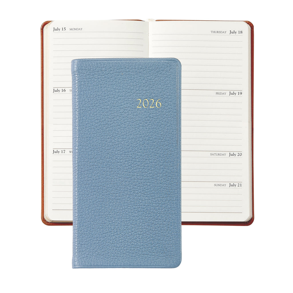 2026 6" Pocket Datebook in Slate Blue Pebble Grain Leather