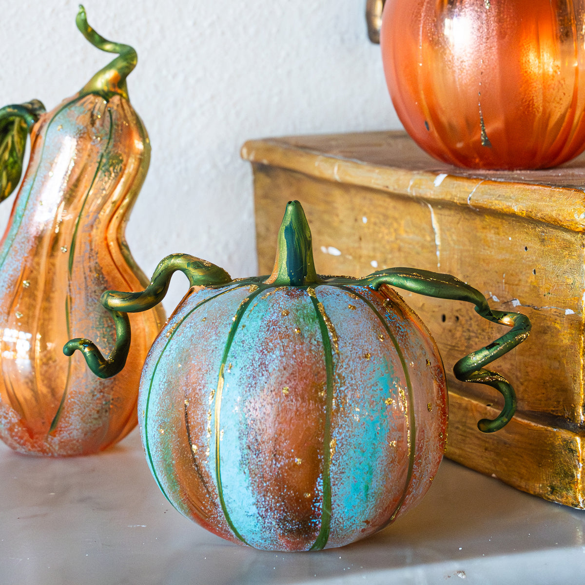 Pumpkins Figural Blue Glass Pumpkin in Blue