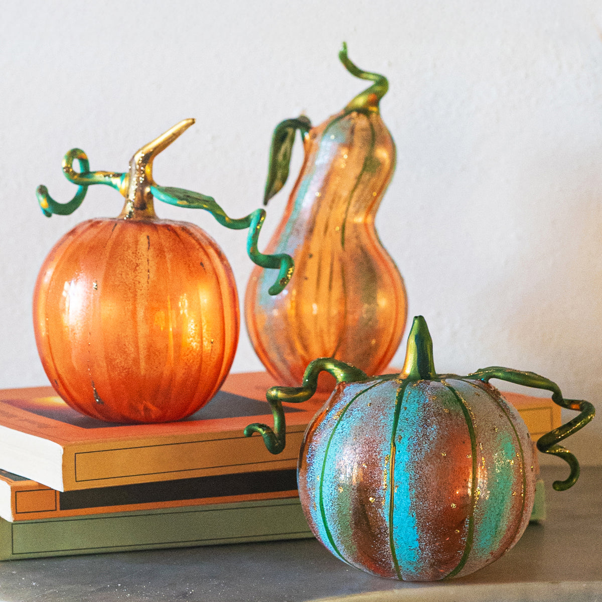 Pumpkins Figural Blue Glass Pumpkin in Blue