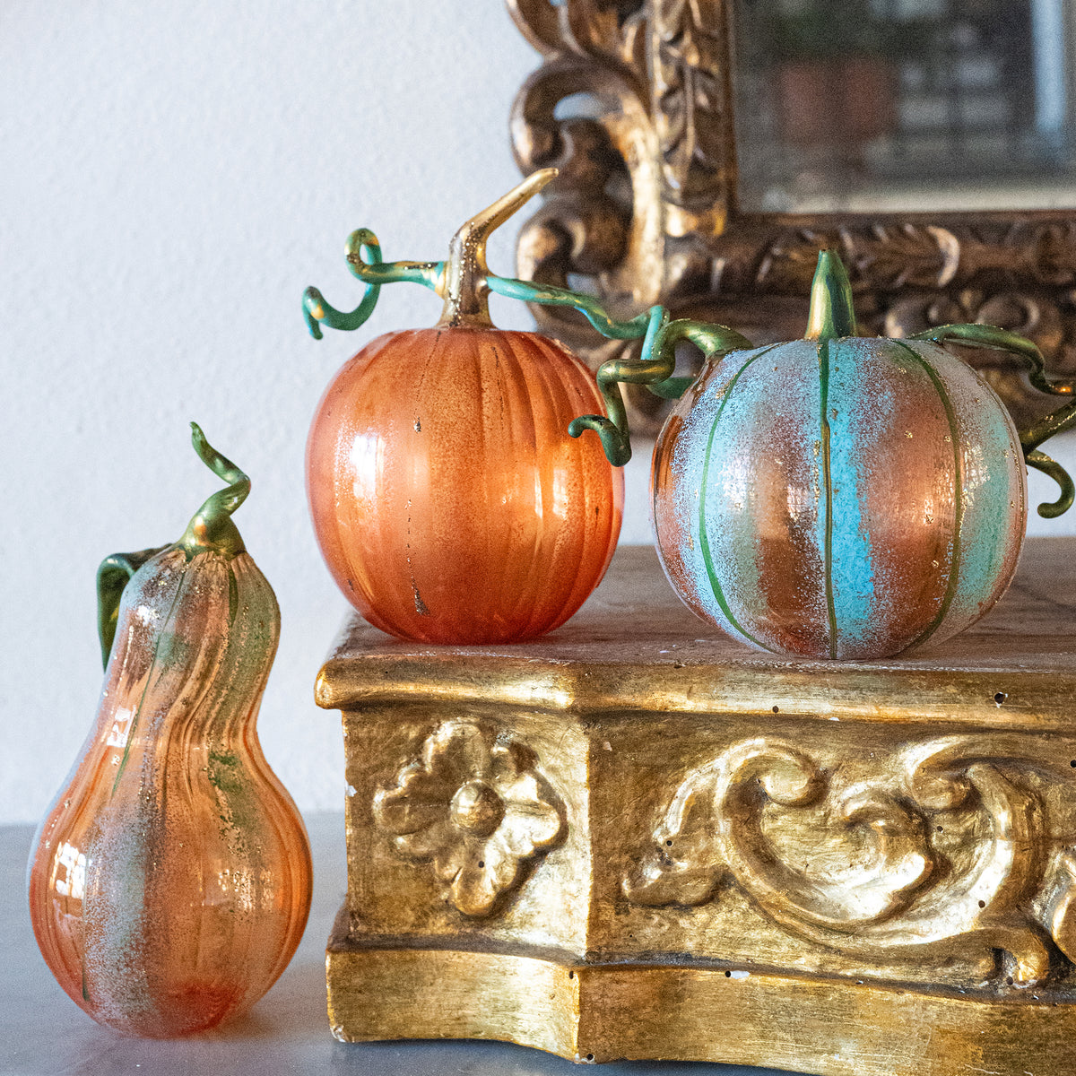 Pumpkins Figural Blue Glass Pumpkin in Blue