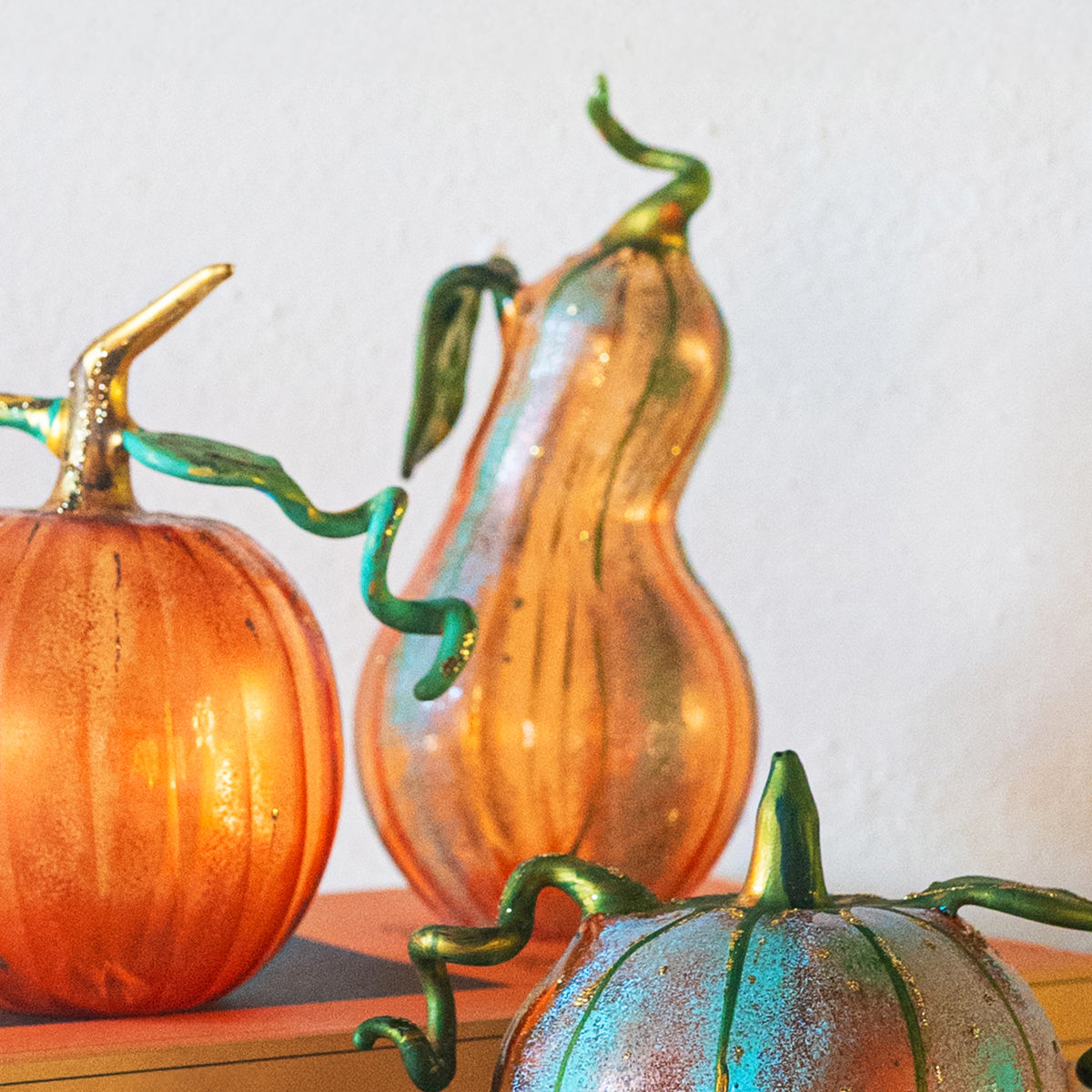 Pumpkins Figural Amber Glass Gourd in Amber