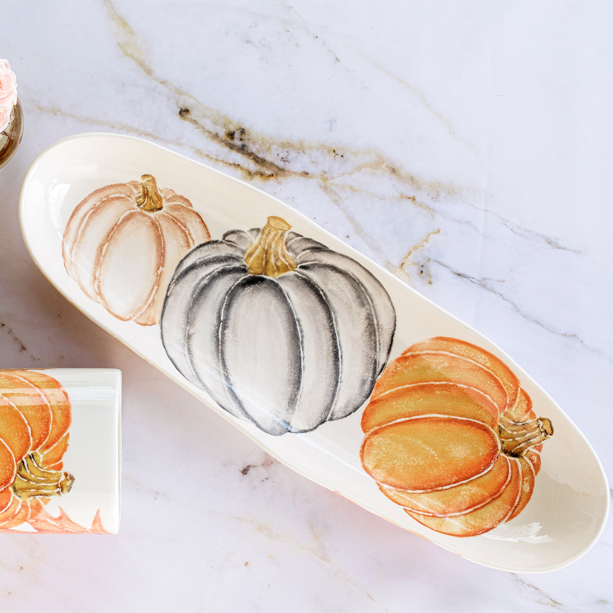 Pumpkins Narrow Oval Platter in Orange