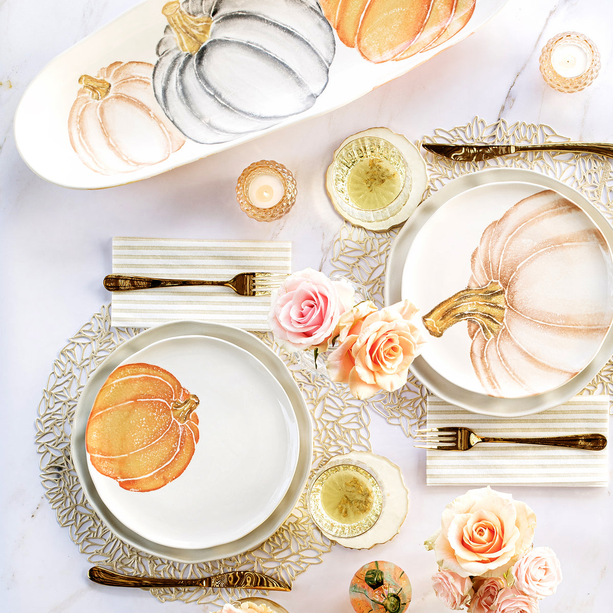 Pumpkins Narrow Oval Platter in Orange