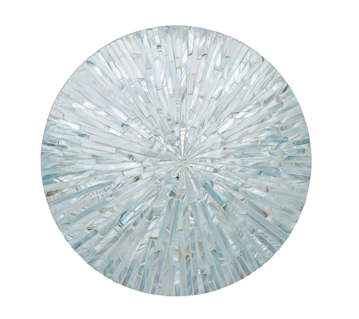 Close-up view of Tahiti Placemat in Periwinkle showcasing fluid mother of pearl design on a white background