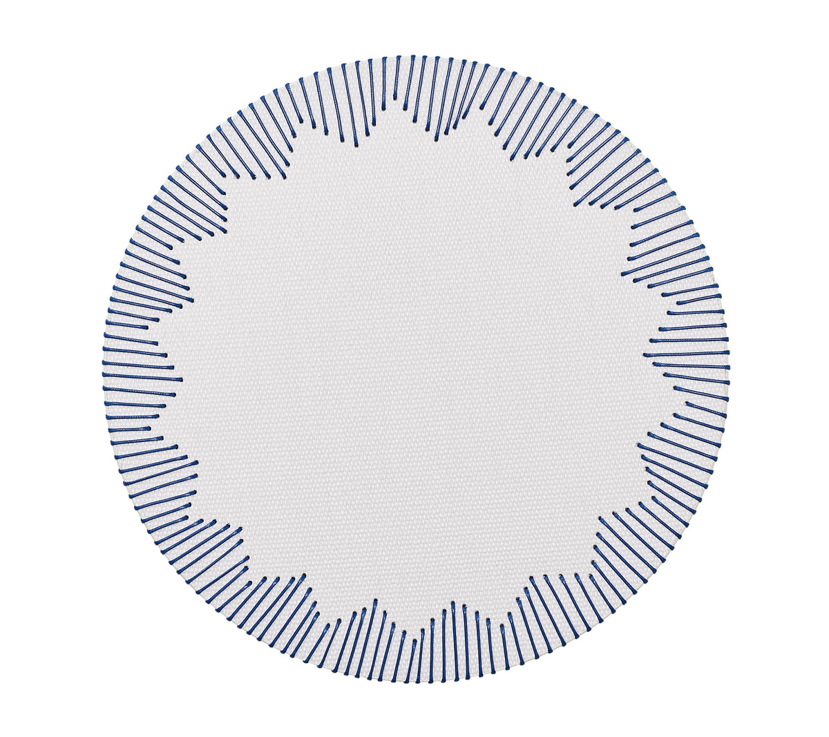 Top view of Dream Weaver placemat set showcasing blue stitched lines on white textured surfaces with a white background