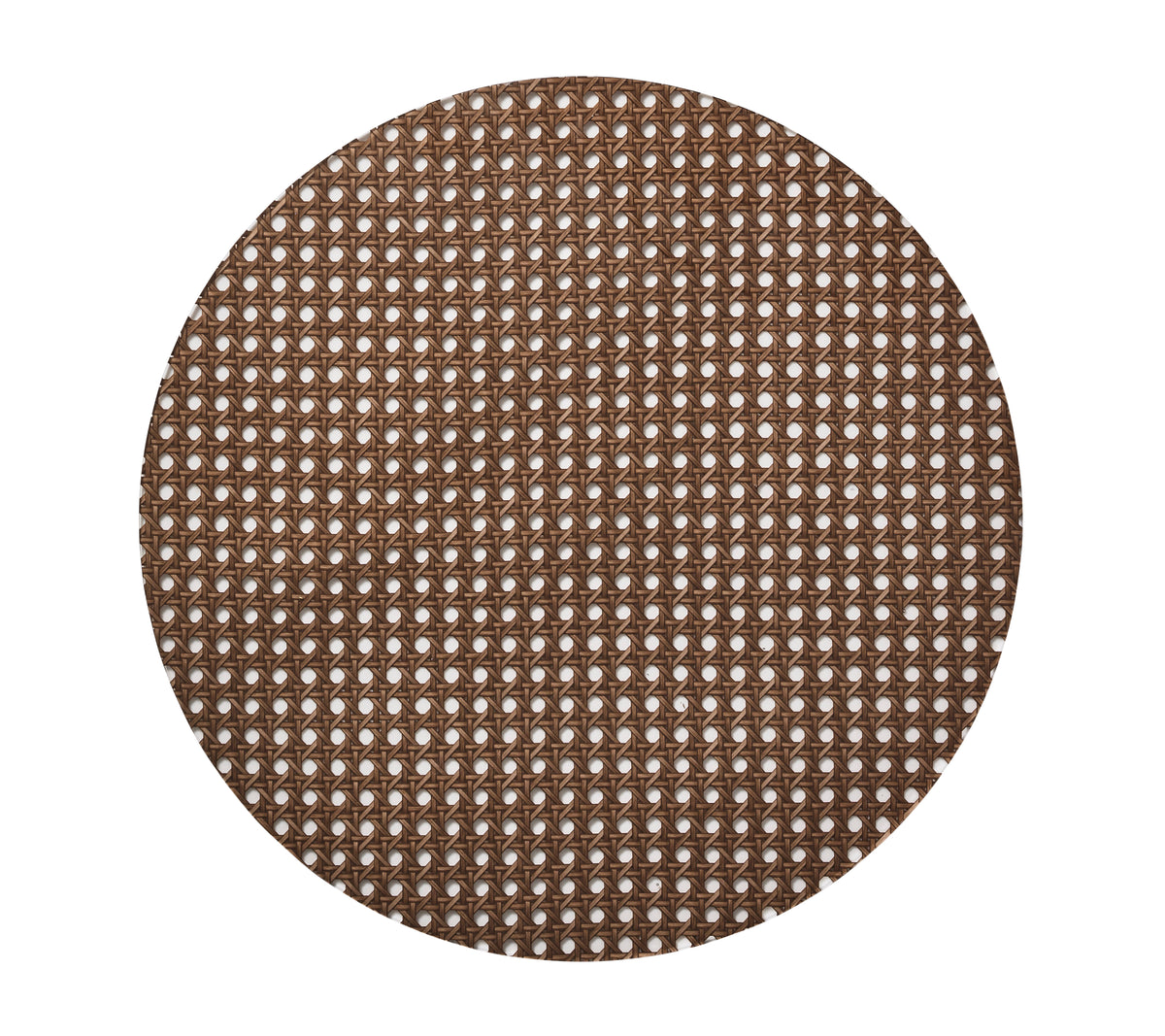 Top view of Reed Placemat in Brown, Set of 4 showcasing woven cane pattern encased in acrylic on a white background