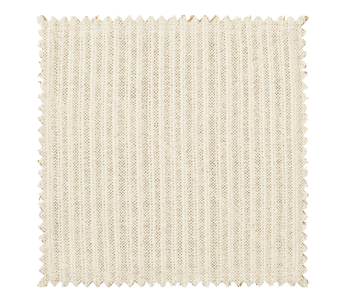 Top view of Vista placemat showcasing reversible ivory and beige basketweave faux raffia texture and scalloped edge on white background