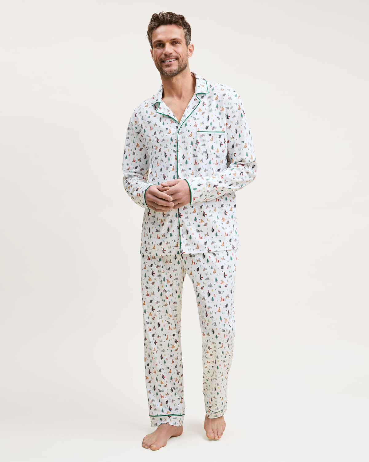 Men’s Pima Pajama Set in Merry Meow