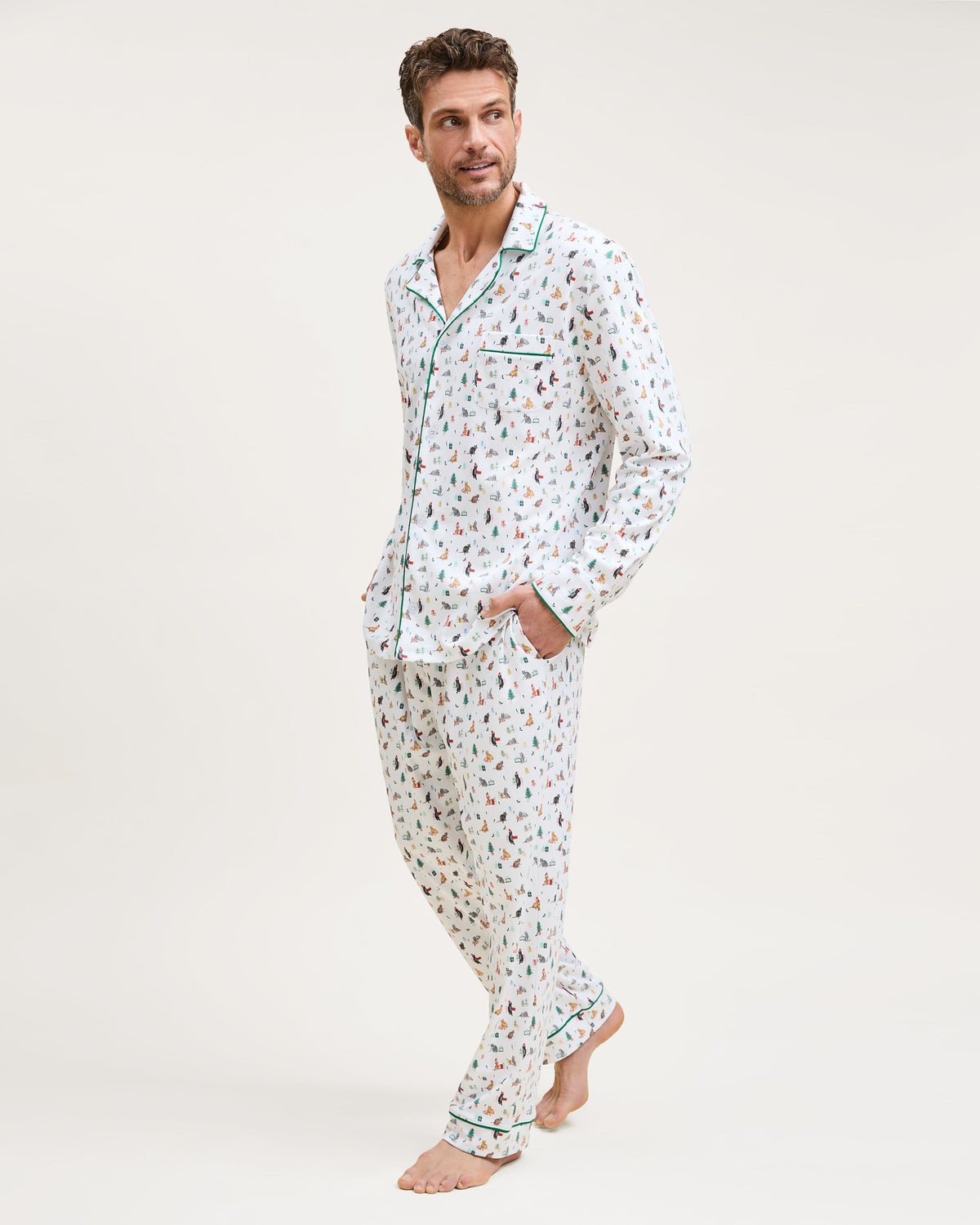 Men’s Pima Pajama Set in Merry Meow