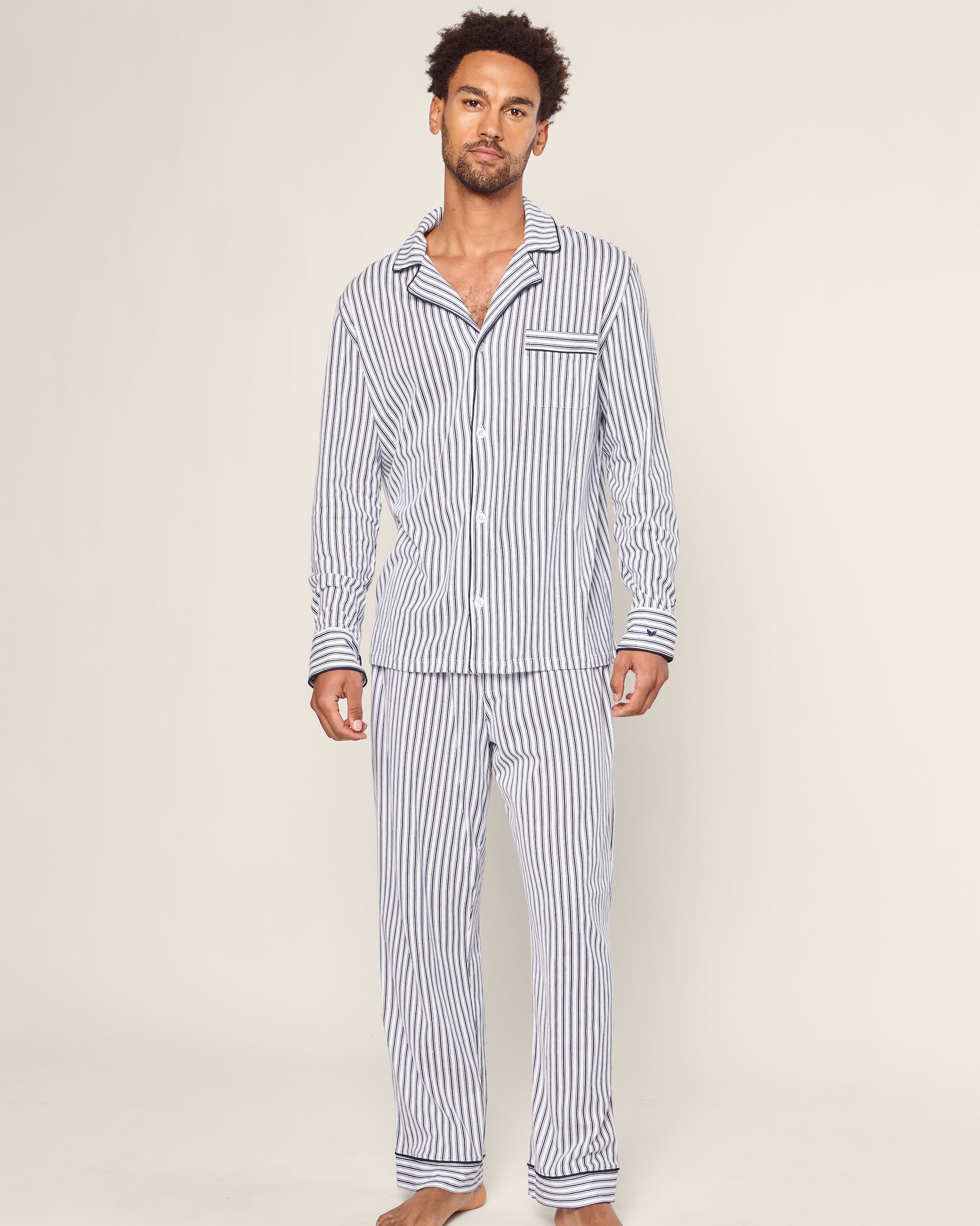Men’s Pima Pajama Set in Navy French Ticking