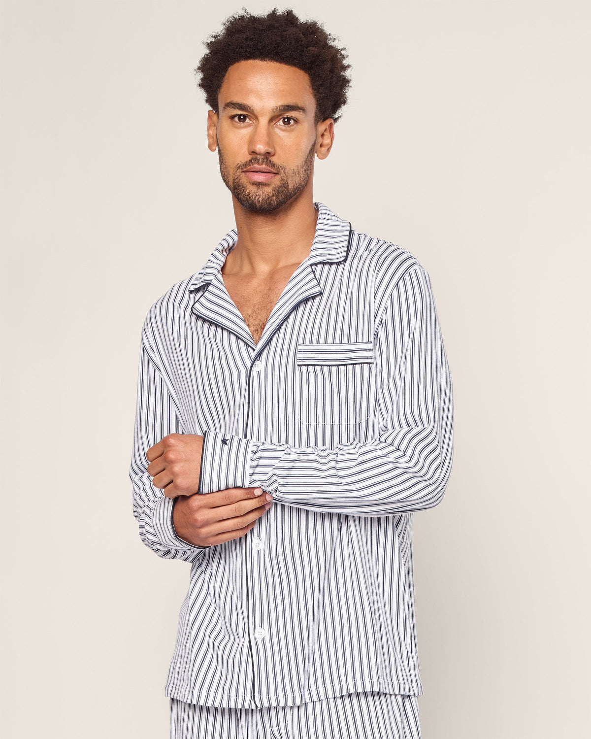 Men’s Pima Pajama Set in Navy French Ticking