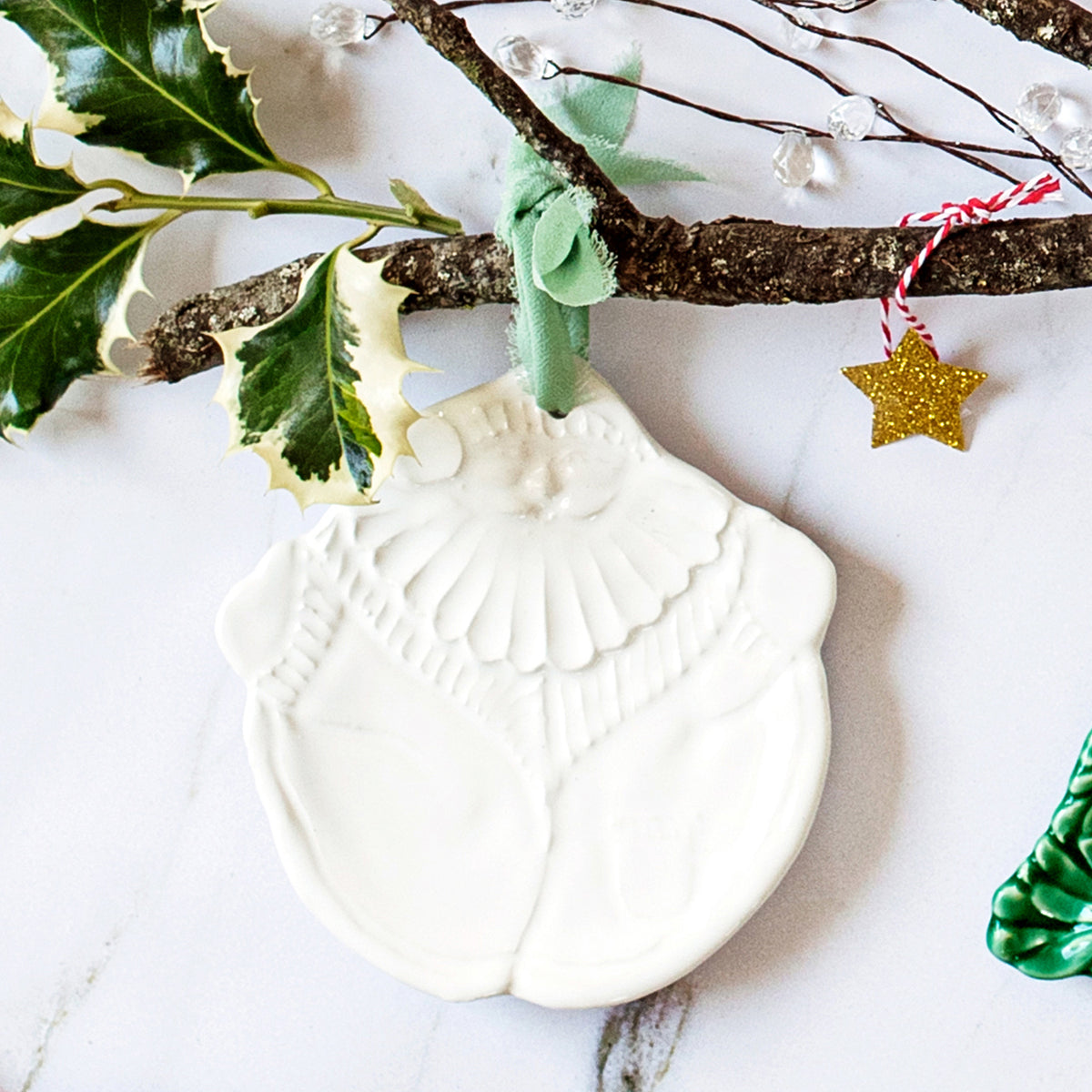 Pietra Natale Figural Santa Ornament in White