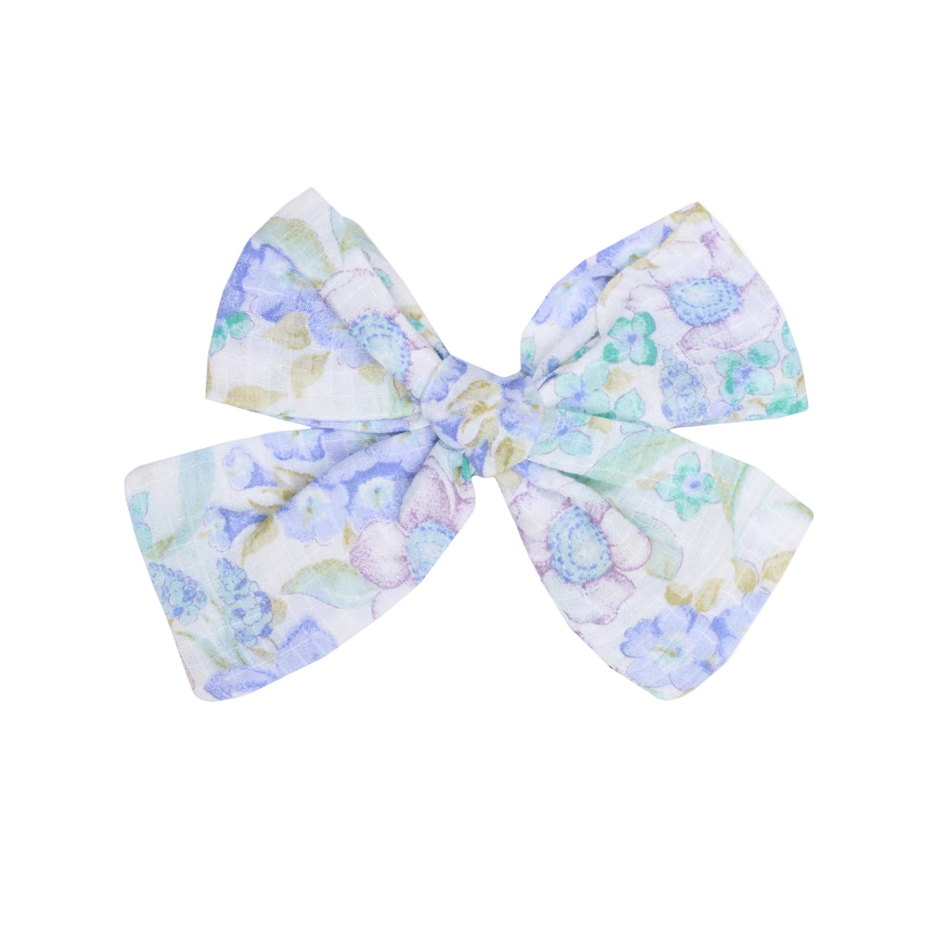 Cotton Flower Blue Bow Clip