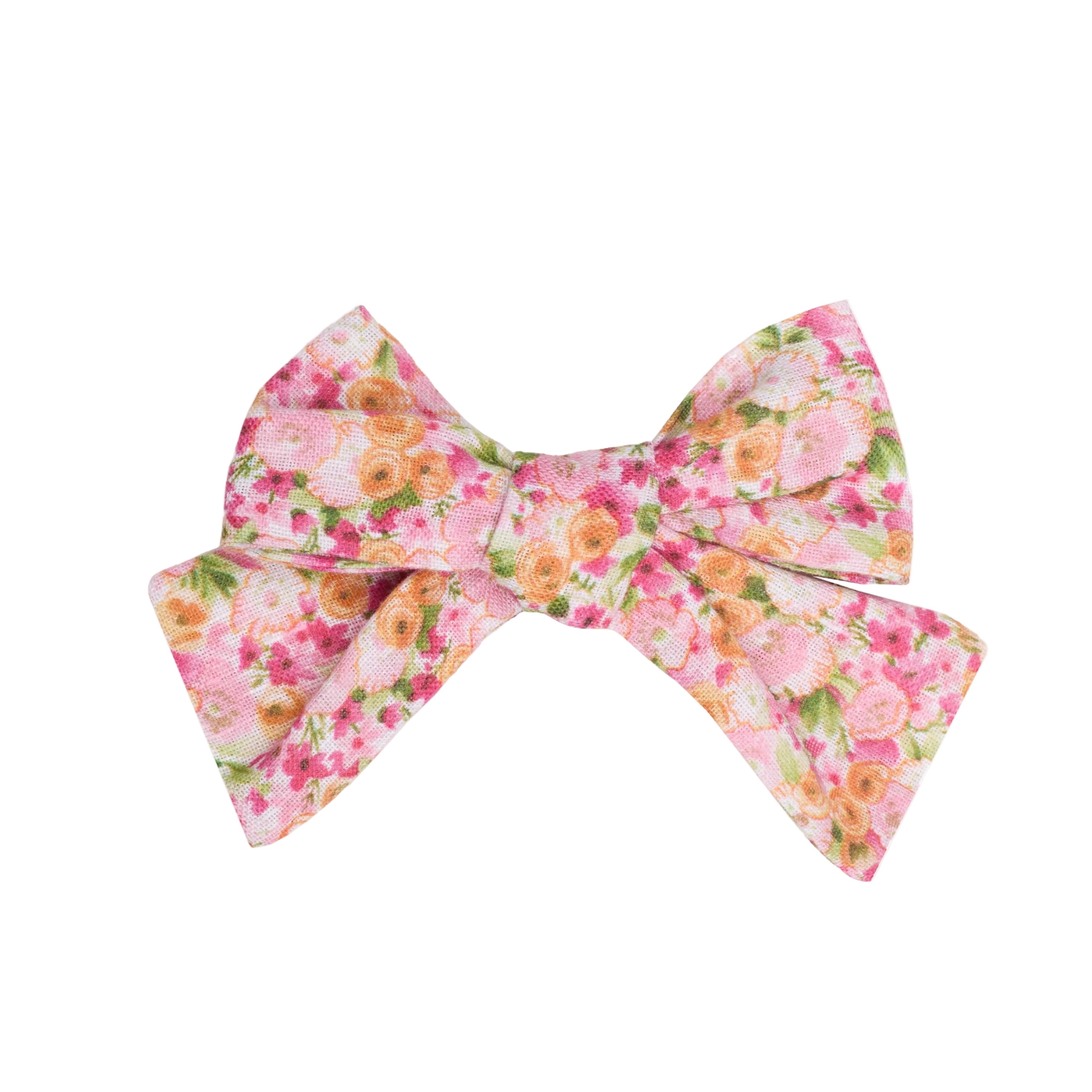 Linen Flower Pink Bow Clip
