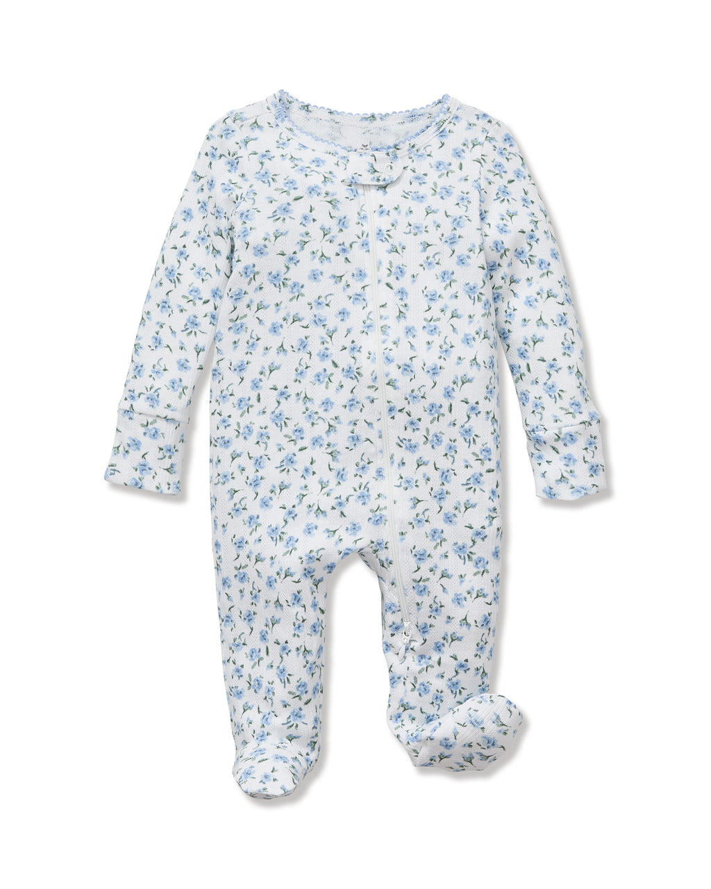 Baby's Pointelle Footie Romper in Blue Floral