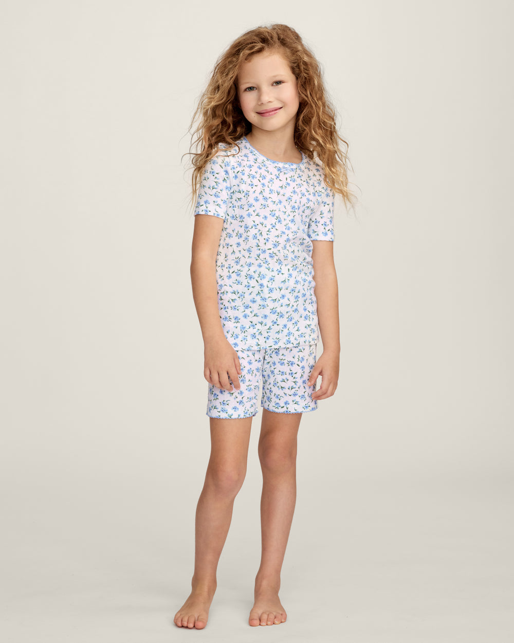 Kid's Pointelle Pajama Short Set in Blue Floral