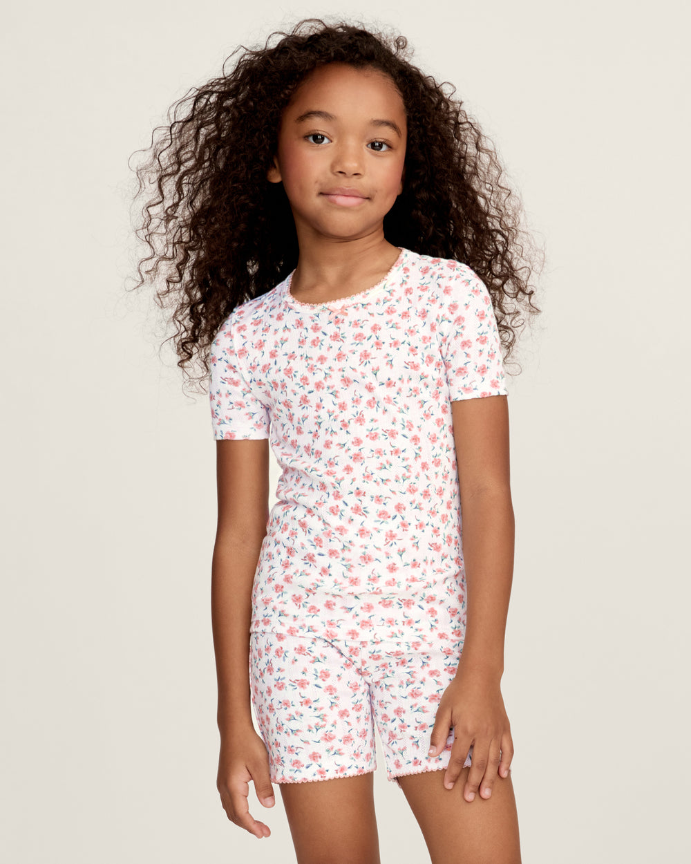 Kid's Pointelle Pajama Short Set in Pink Floral