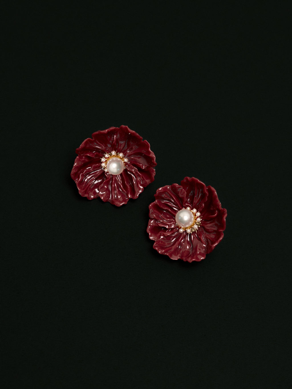 The Poppy Dangle Earring in Dark Red