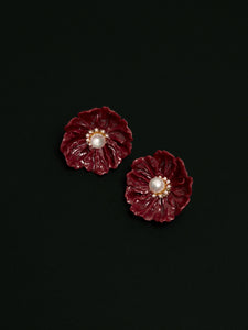 The Poppy Dangle Earring in Dark Red