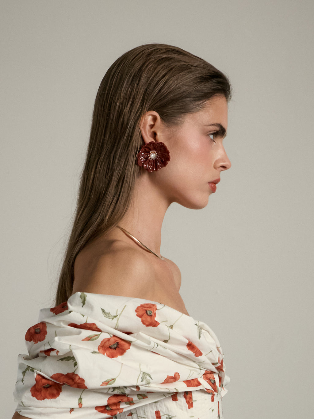 The Poppy Dangle Earring in Dark Red