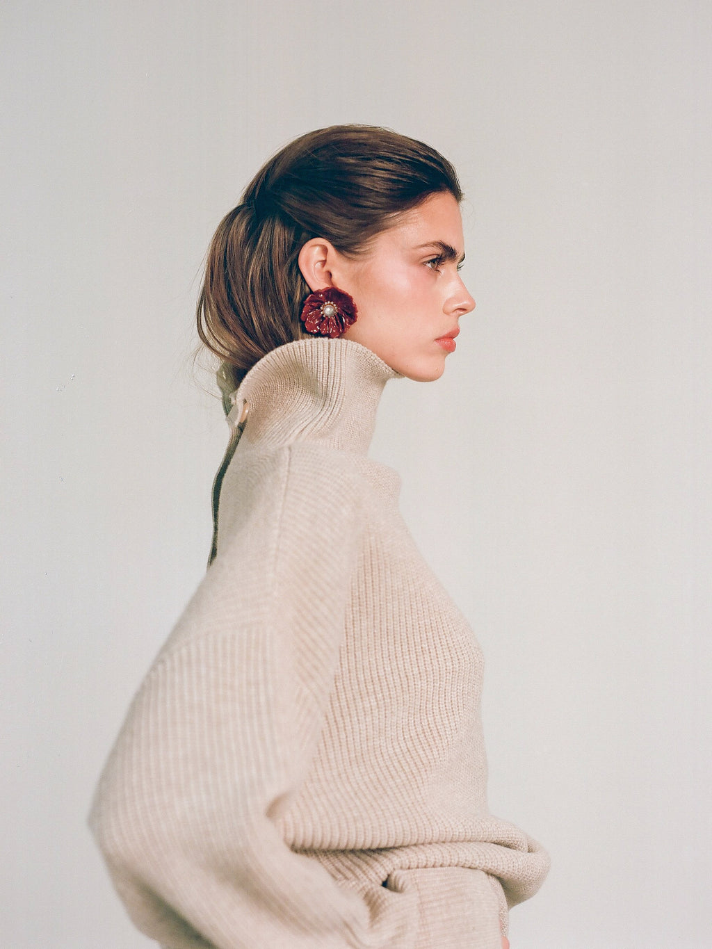 The Poppy Post Earring in Dark Red