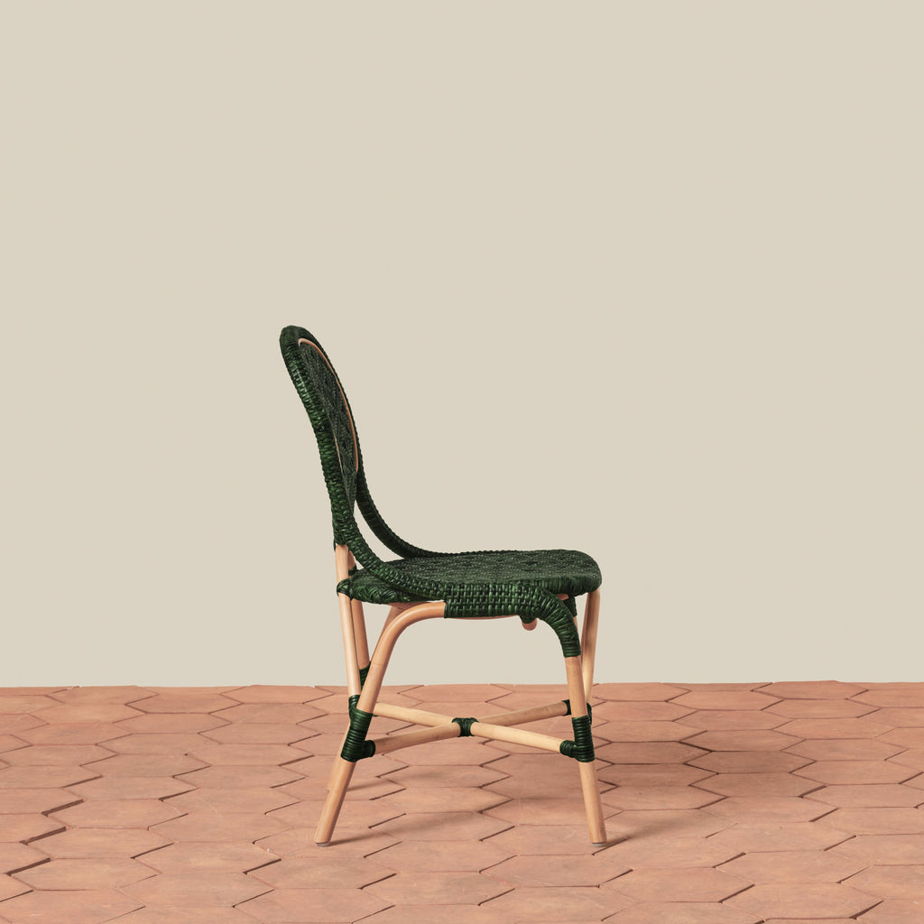 side angle of side chair in green