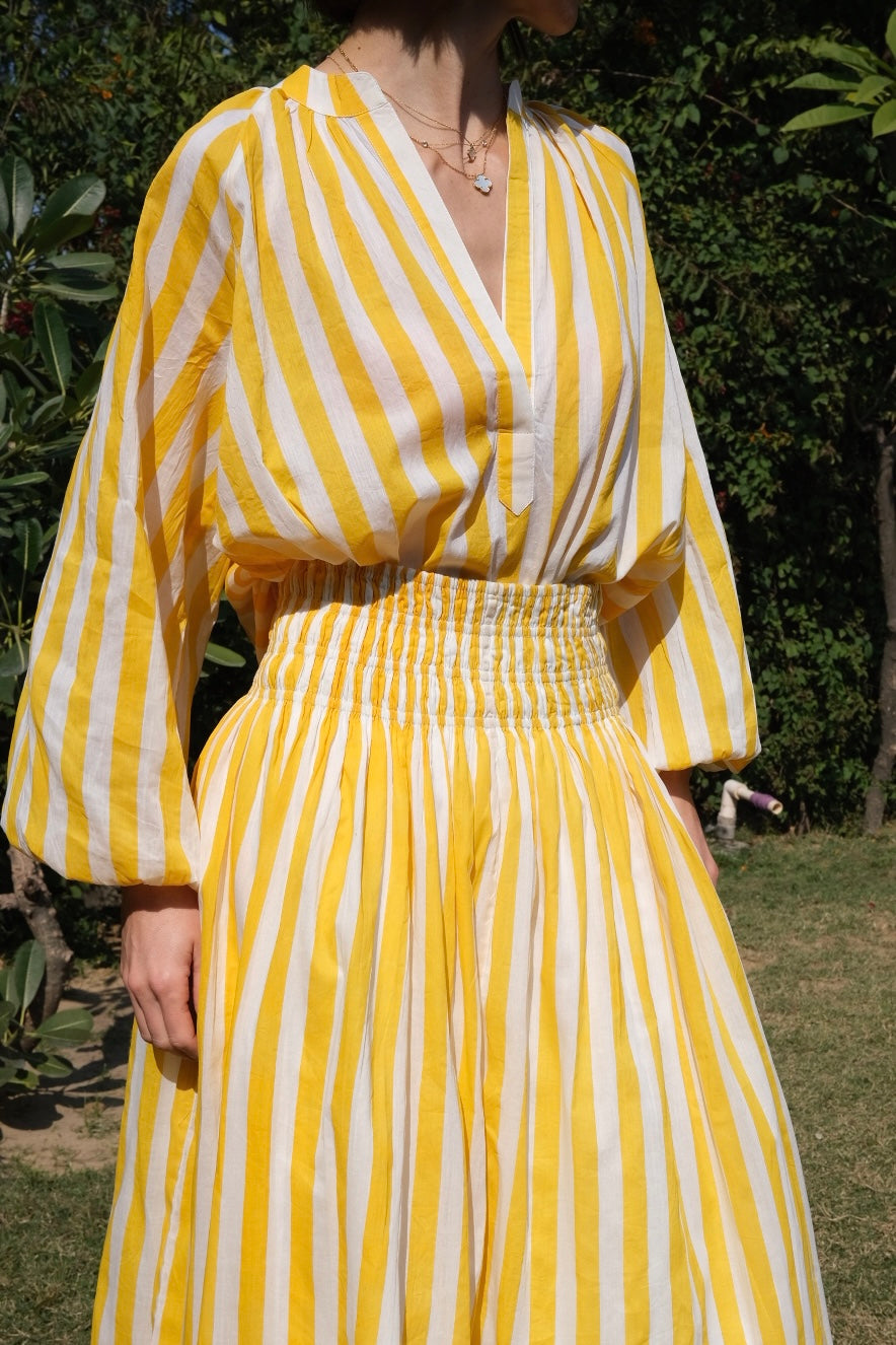 Porto Popover Top in Yellow Stripe