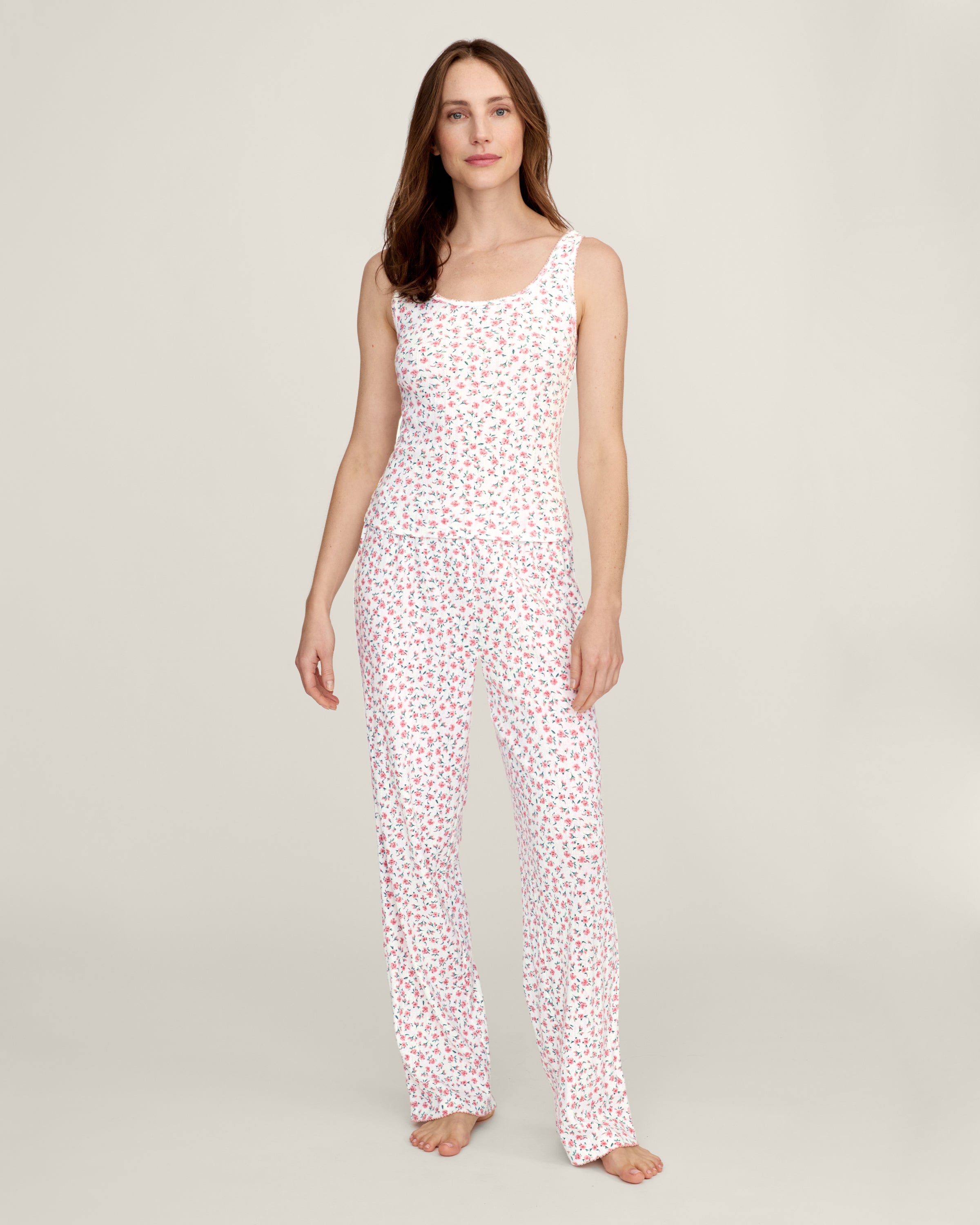 Pointelle Pant in Pink Floral