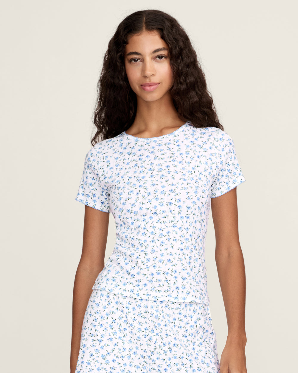 Pointelle T-Shirt in Blue Floral