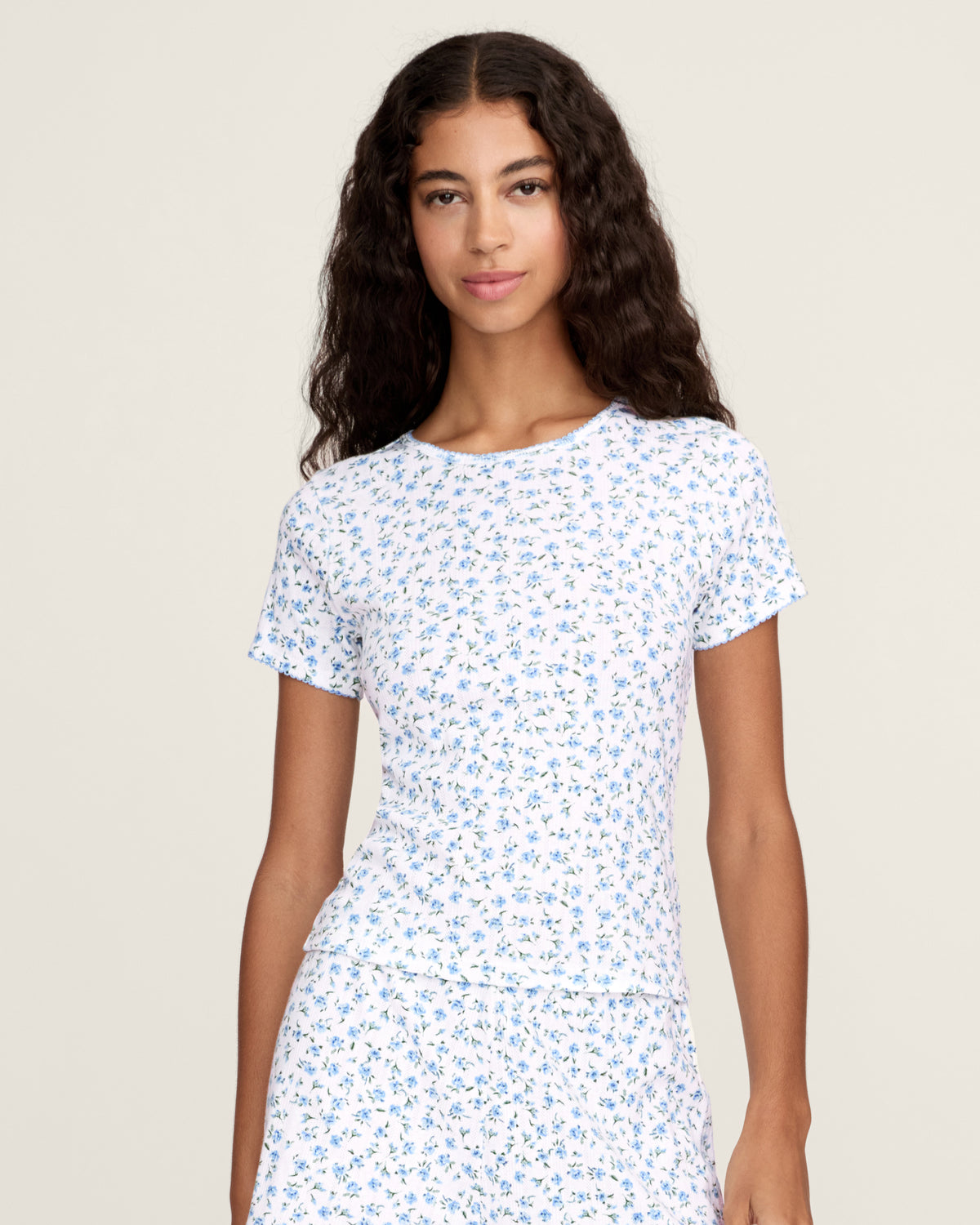 Pointelle T-Shirt in Blue Floral