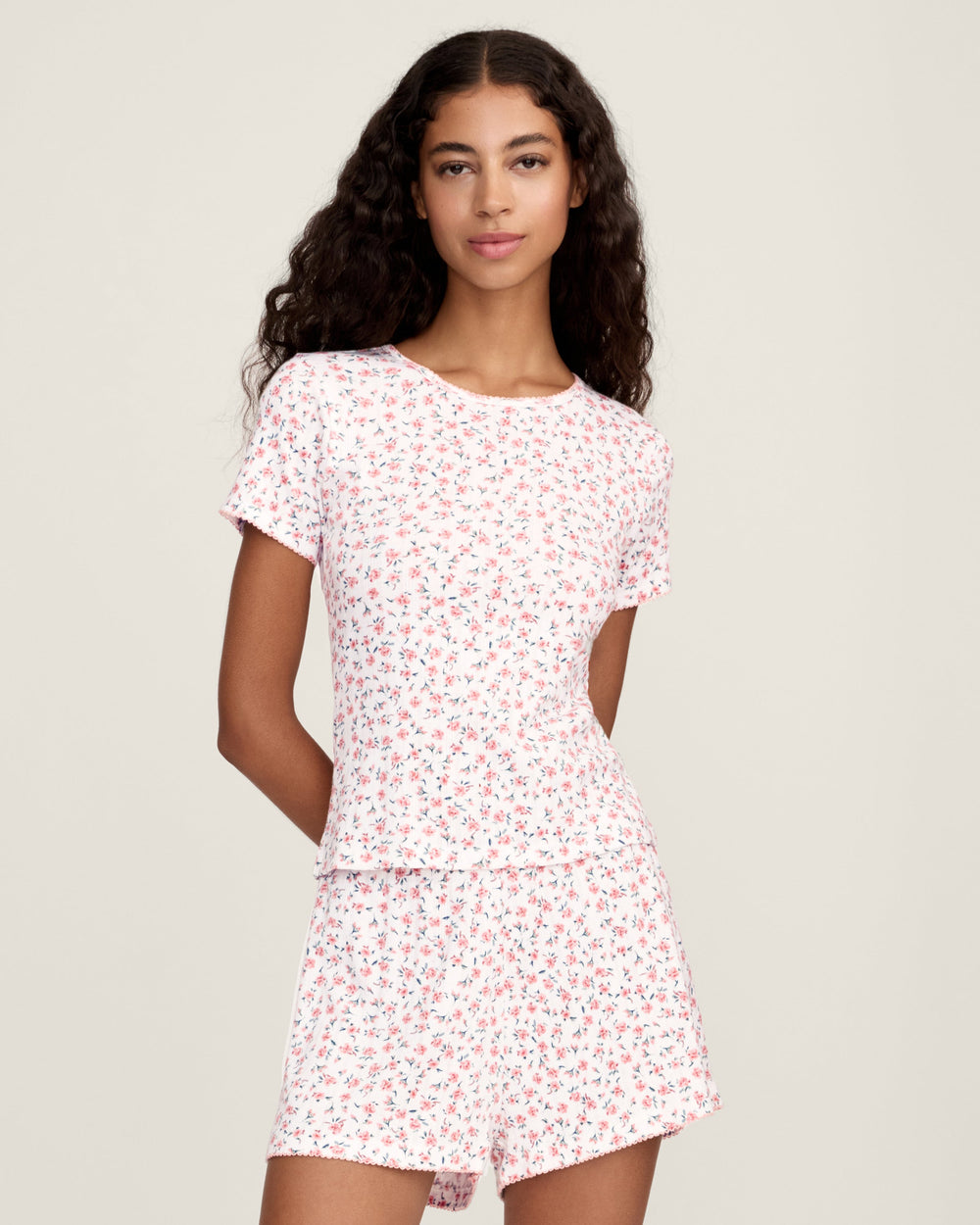 Pointelle T-Shirt in Pink Floral