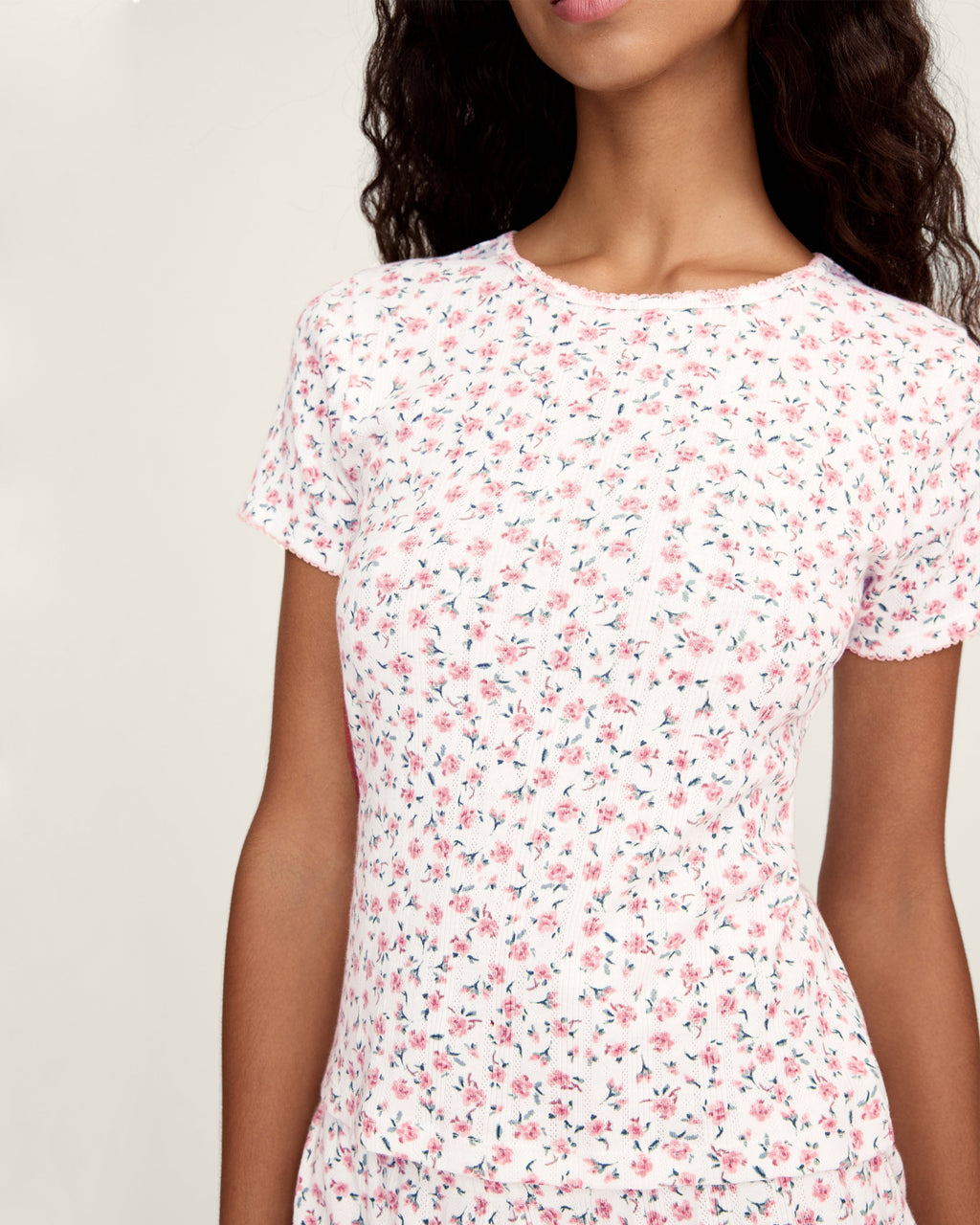 Pointelle T-Shirt in Pink Floral