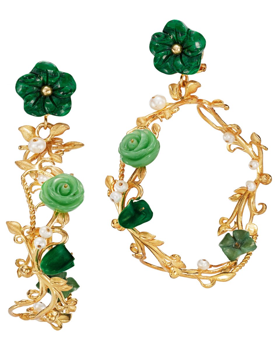 Flower Whirl Earrings in Malachite