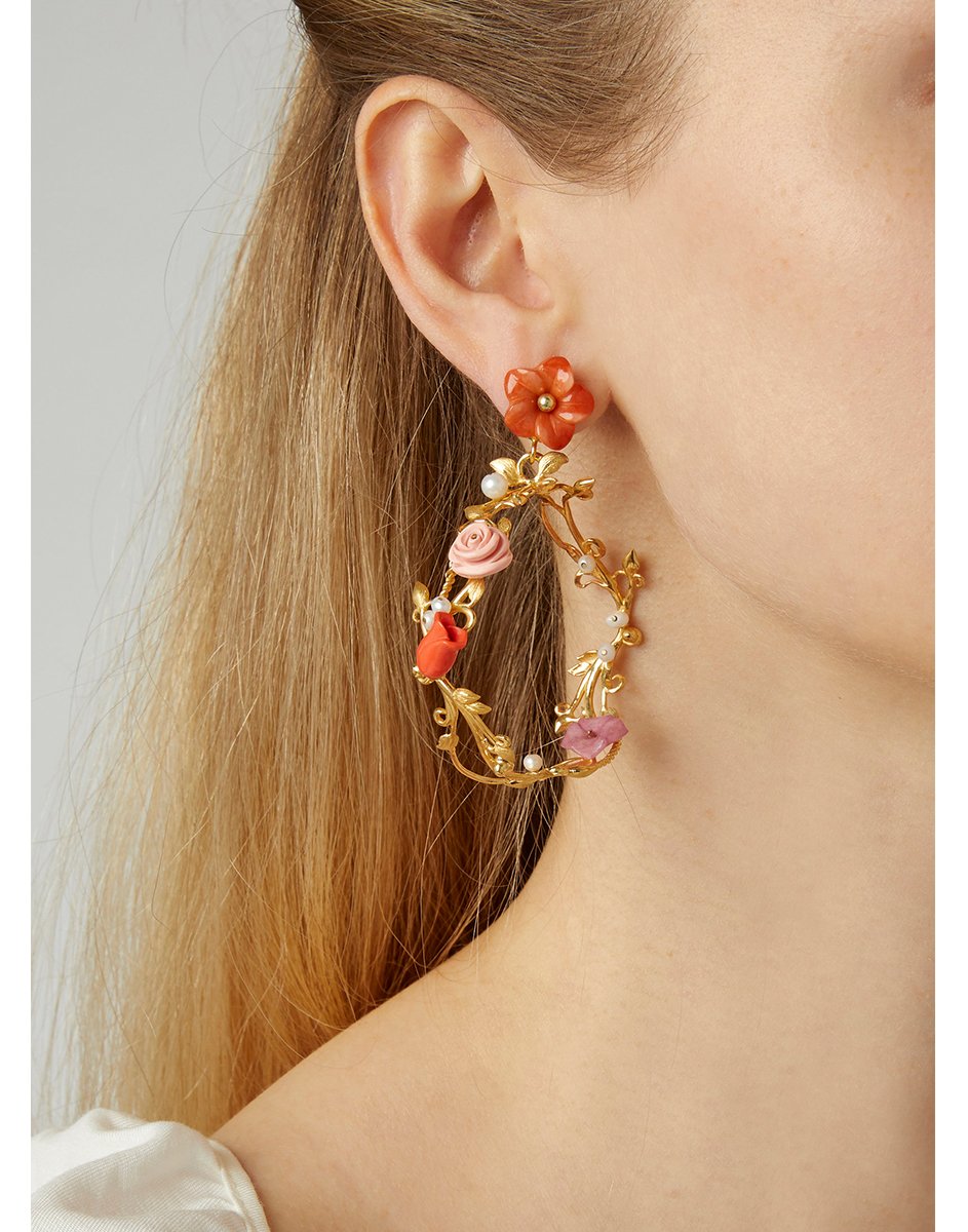 Flower Whirl Earrings in Coral