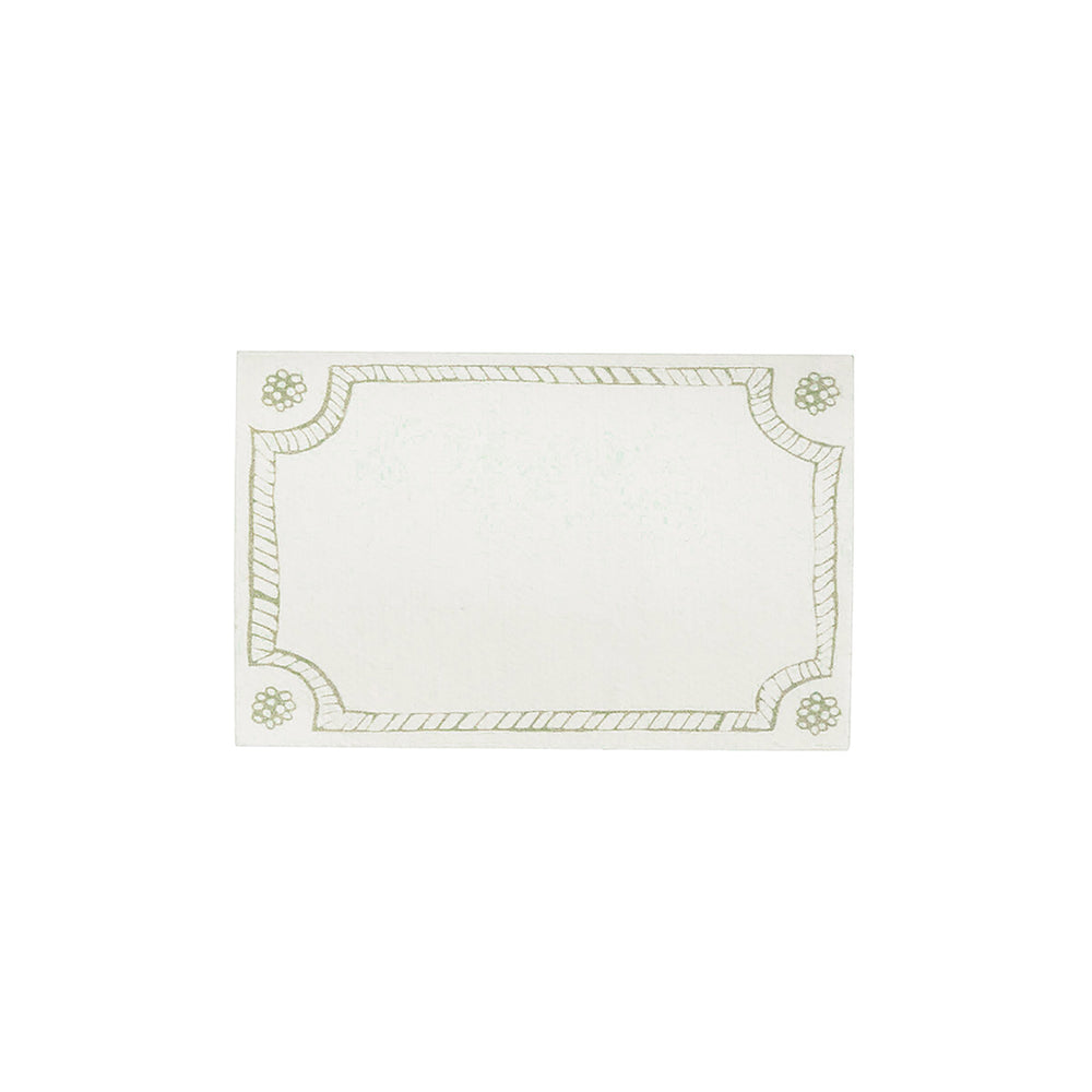 Front view of Berry & Thread Place Card, Set of 12 in Basil showcasing hand-sketched border on white background