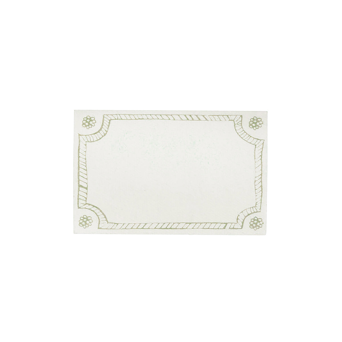 Front view of Berry & Thread Place Card, Set of 12 in Basil showcasing hand-sketched border on white background