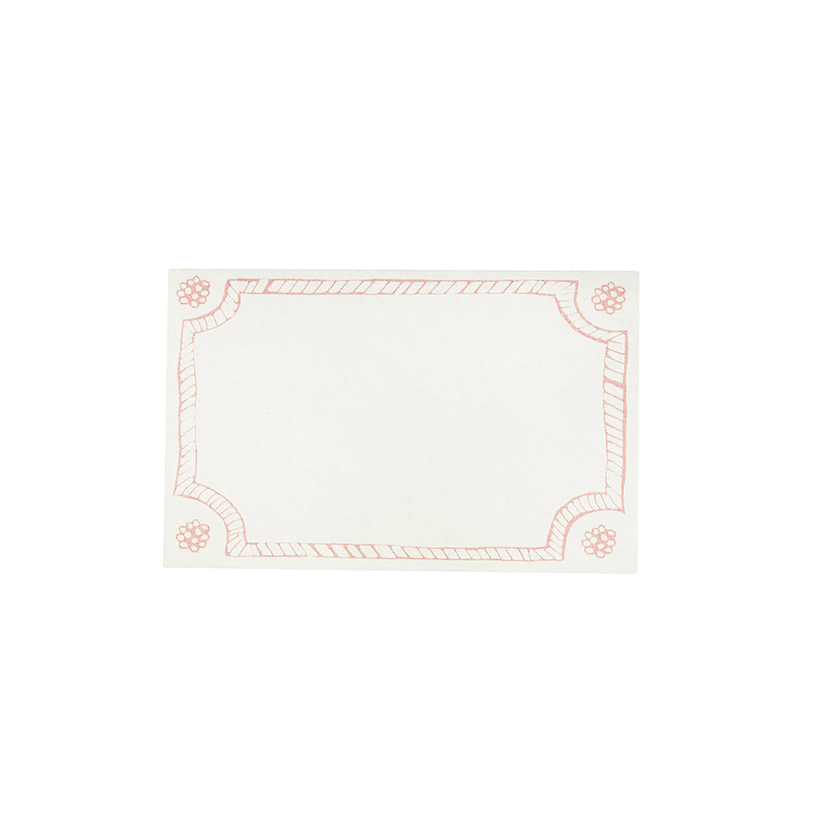 Front view of a Berry & Thread place card in blush showcasing a hand-sketched border and corner motifs on a white background