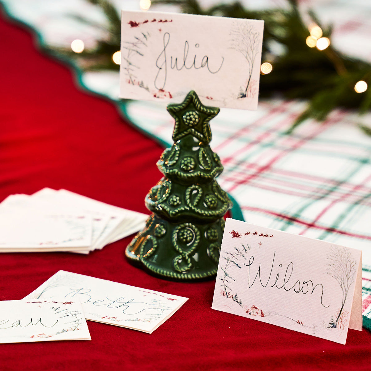 Country Estate Winter Frolic Place Card in Evergreen, Set of 12