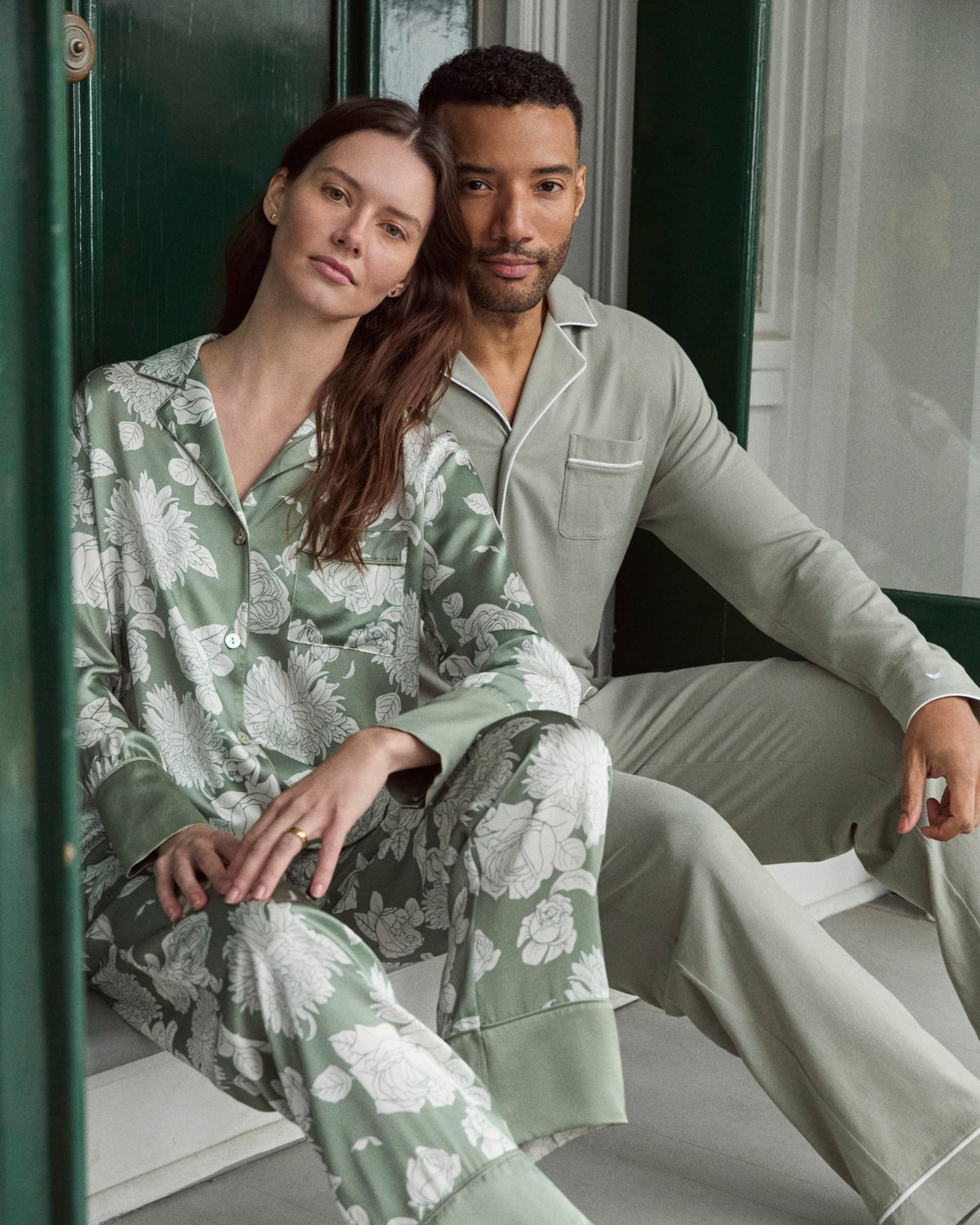 Women’s Silk Pajama Set in Sage Bloom