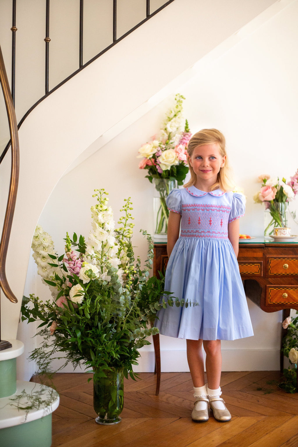 open lace back dress Princess Charlotte Heirloom Blue Smocked Dress 8Y
