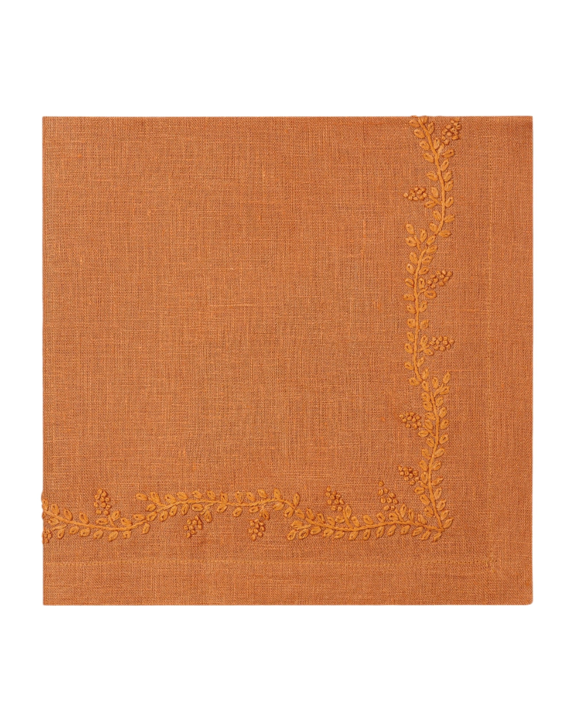 A Prism Vine Linen Dinner Napkin in 13 Colors with gold embroidery by Henry Handwork, perfect for table linens.