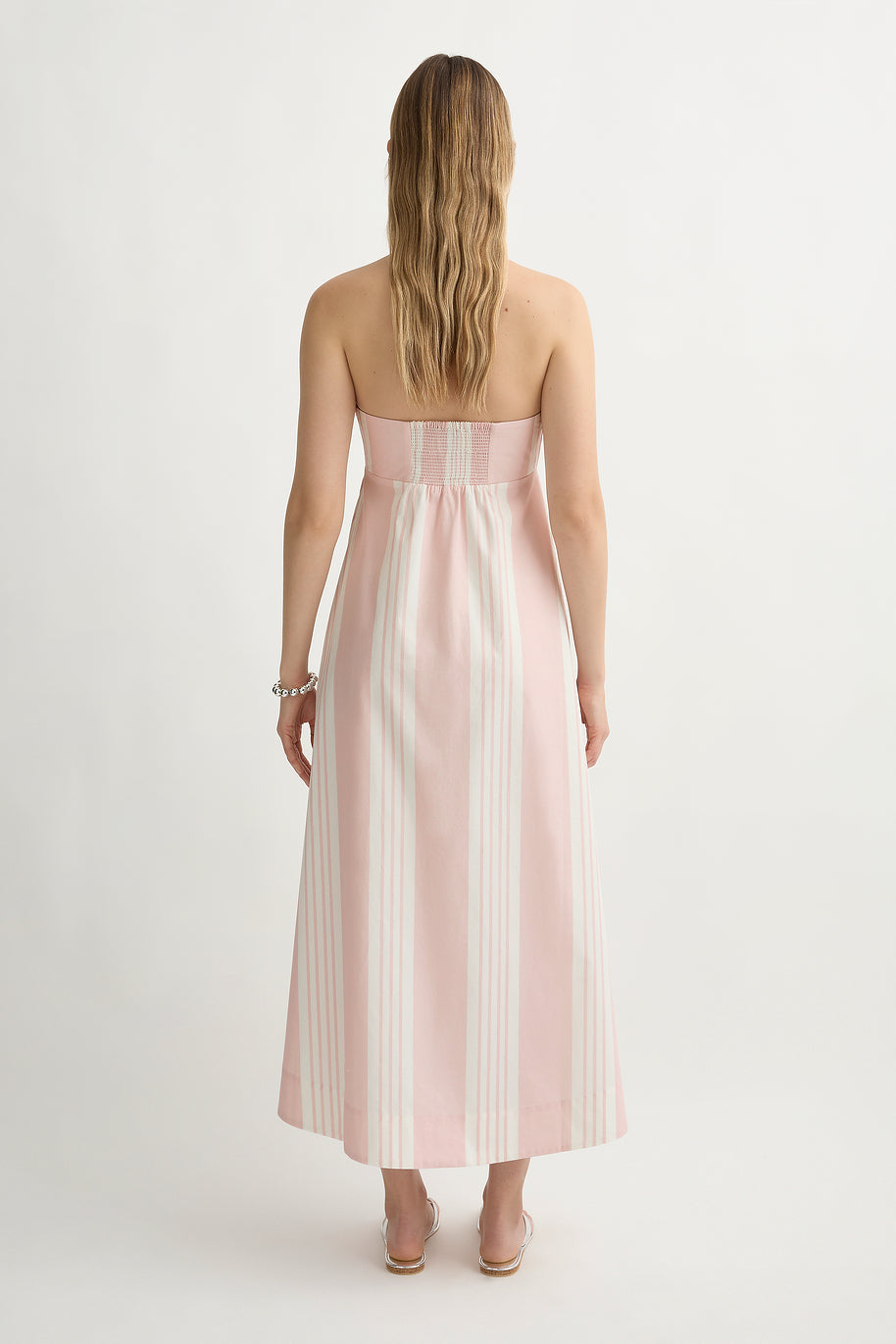Rosie Strapless Dress in Pink Stripe