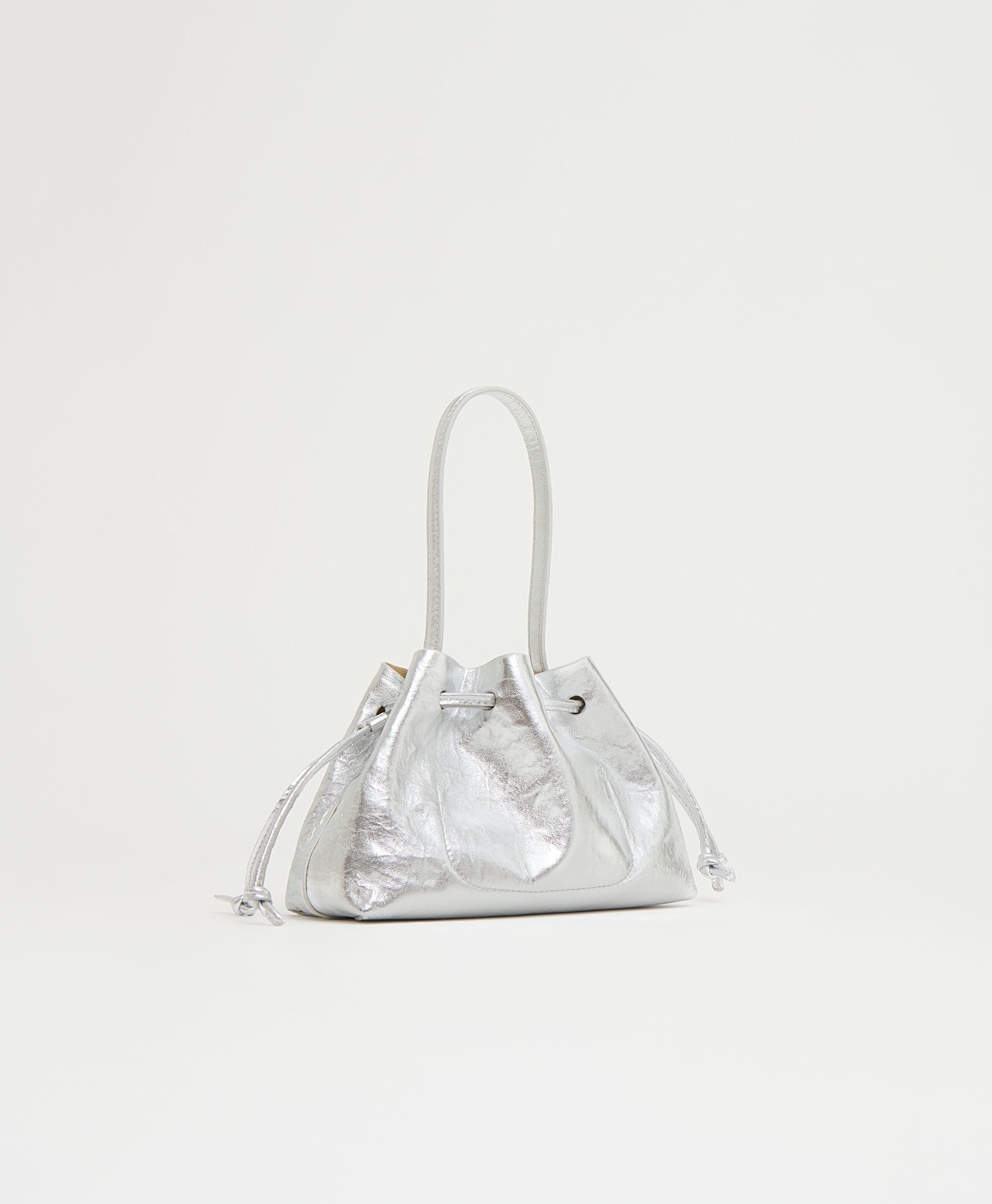 Drawstring Pouchette in Crinkled Silver