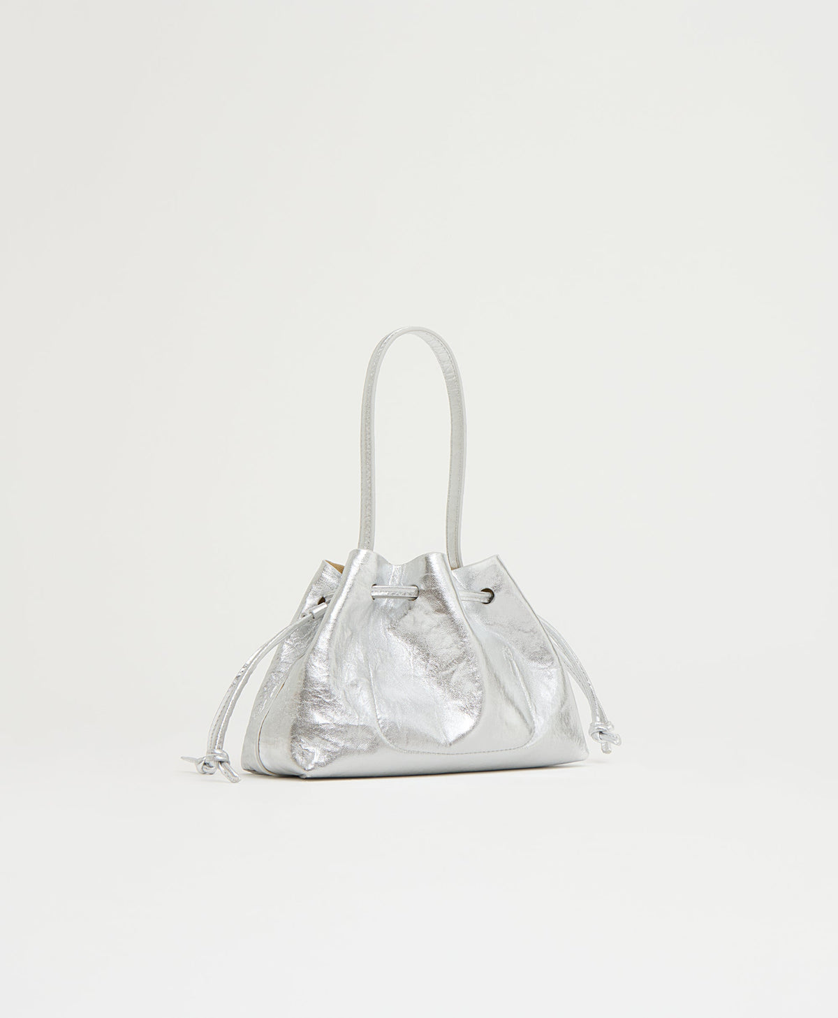 Drawstring Pouchette in Crinkled Silver