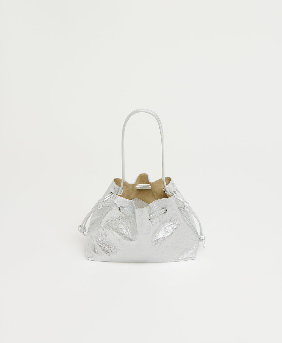 Drawstring Pouchette in Crinkled Silver