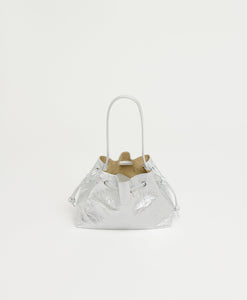 Drawstring Pouchette in Crinkled Silver