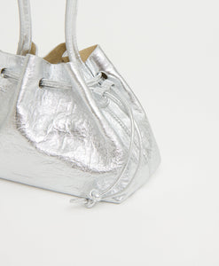 Drawstring Pouchette in Crinkled Silver