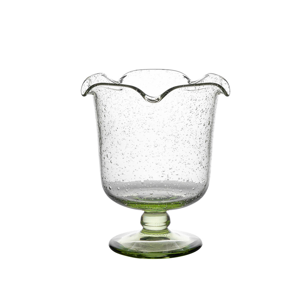 Front view of Provence 5.5 inch Hurricane in Basil showcasing its pedestal base and ruffled rim on a white background