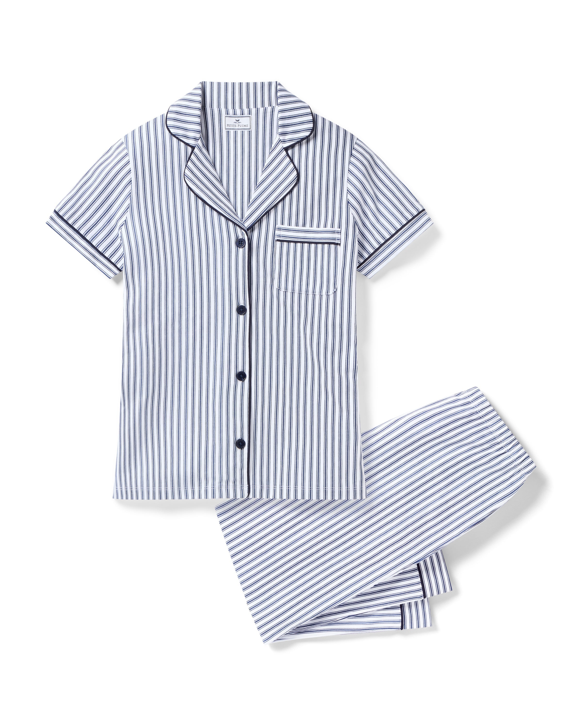Women’s Pima Pajama Crop Set in Navy French Ticking
